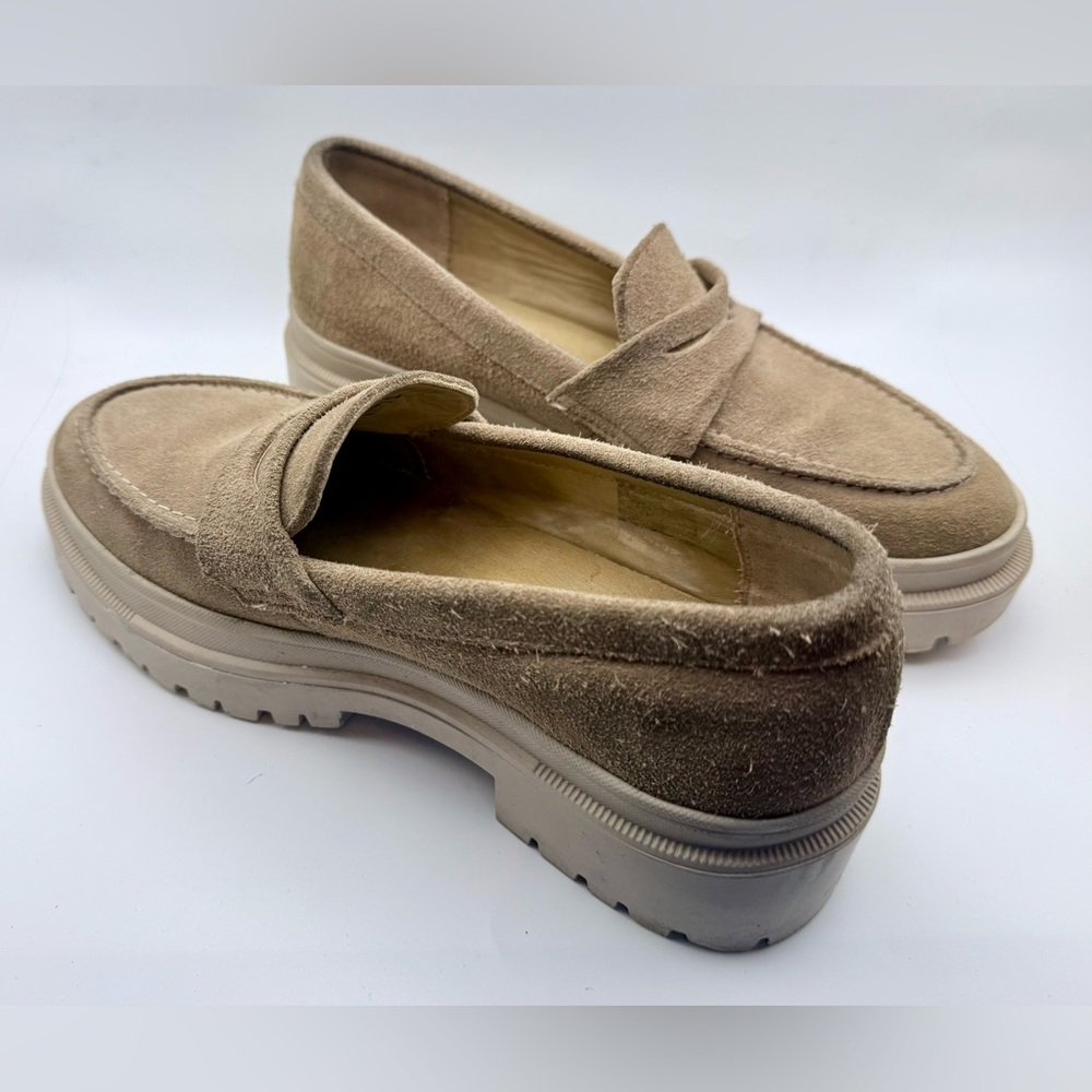 Patina Suede Lug Sole Penny Loafers - Sand Beige - Size 8.5– EUC